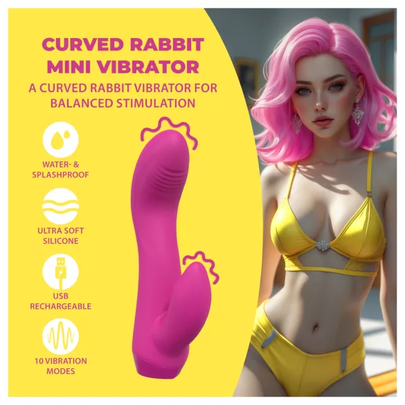 Loveline - böjd kaninformad minivibrator (rosa)