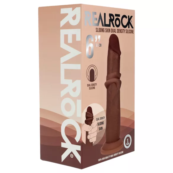 RealRock - dubbeldensitets realistisk dildo (brun) - 15,5 cm