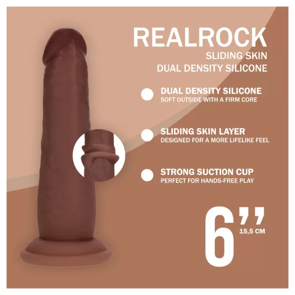 RealRock - dubbeldensitets realistisk dildo (brun) - 15,5 cm