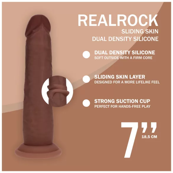 RealRock - realistisk dildo med dubbel densitet (brun) - 18,5 cm