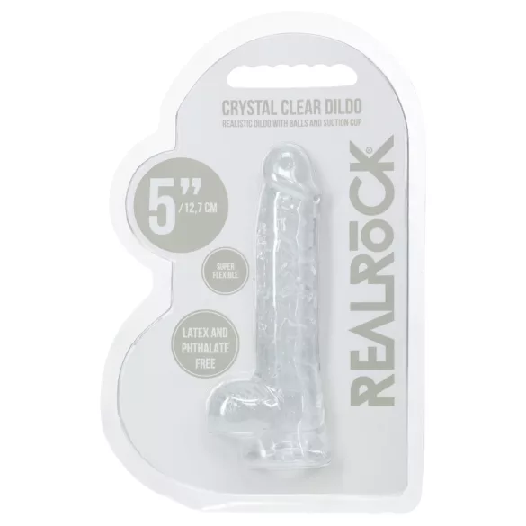 RealRock - verklighetstroget dildo med pung (genomskinlig) - 12,7 cm