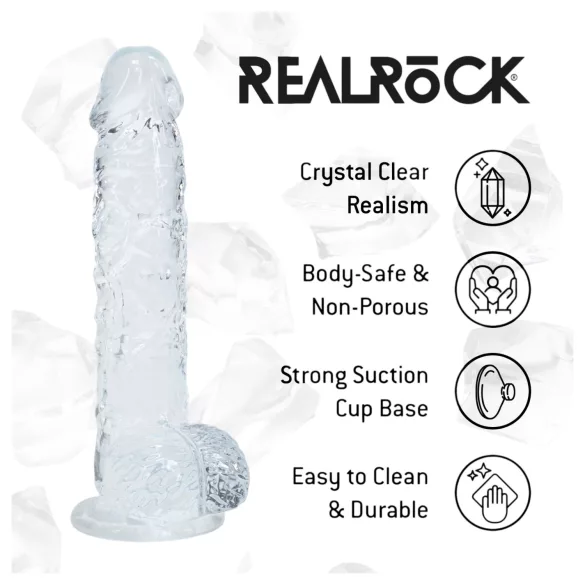 RealRock - verklighetstroget dildo med pung (genomskinlig) - 12,7 cm