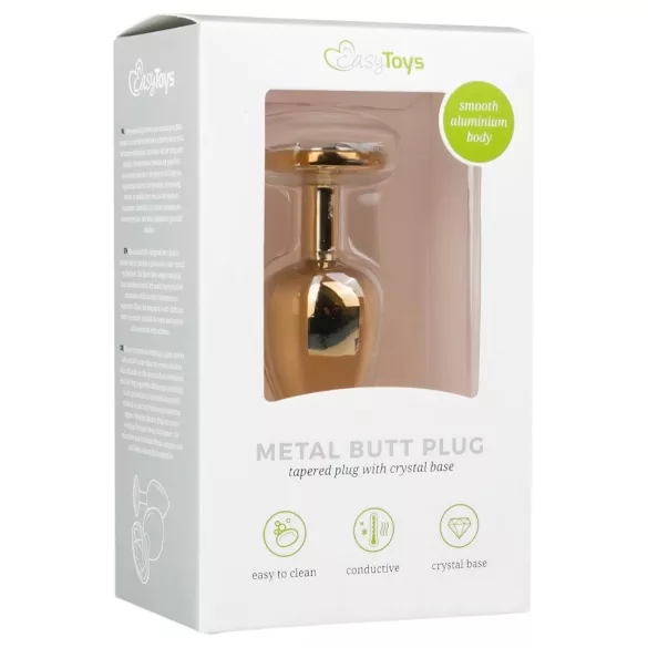 Easytoys Metal No.1 - analplugg i guld med vit sten, konformad (2,5 cm)