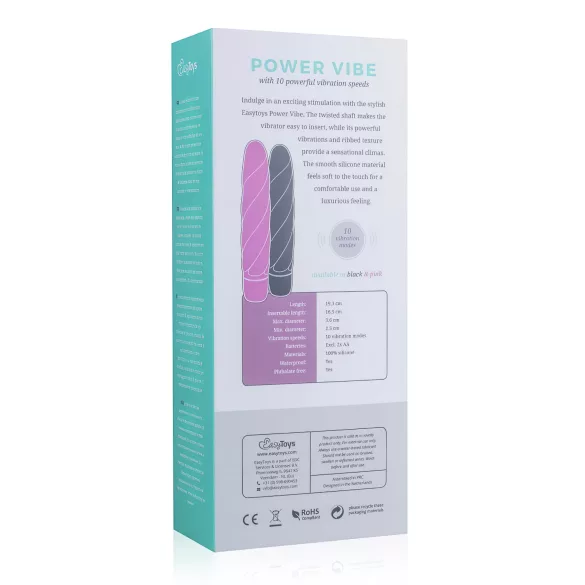 Easytoys - vibratorstav - spiralstruktur - silikon svart