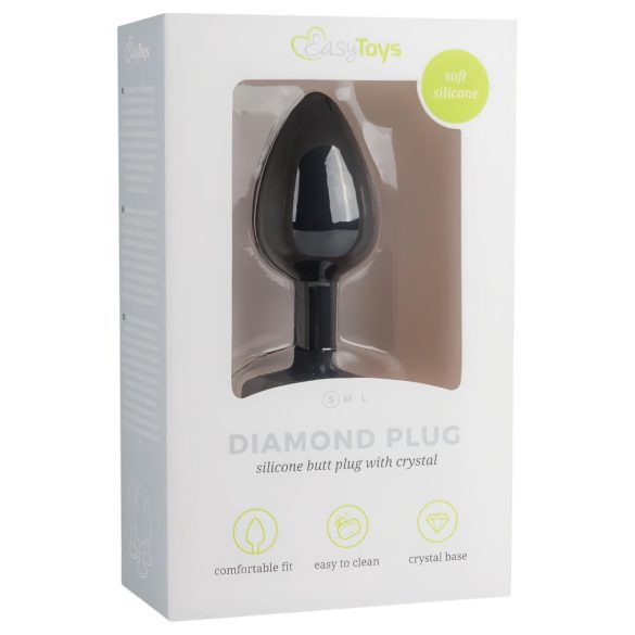 Easytoys Diamond - analplugg med vit sten - liten - svart