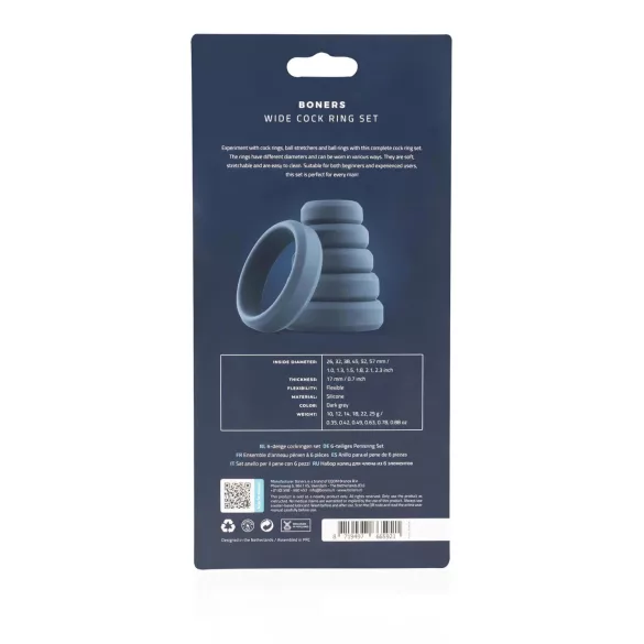 Boners - penisring set - silikon - 6-pack - grå