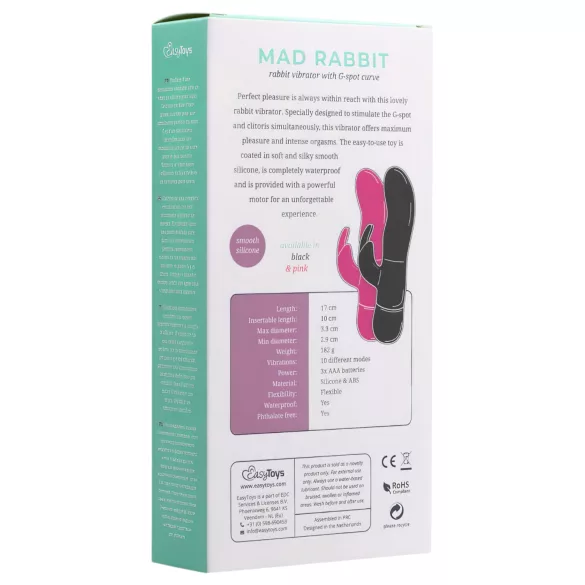 Easytoys Mad Rabbit - rabbitvibrator med klitorisstimulering - silikon rosa