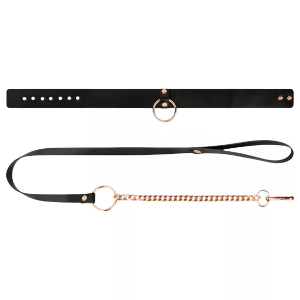 Rosy Gold - halsband och koppel - svart/roséguld