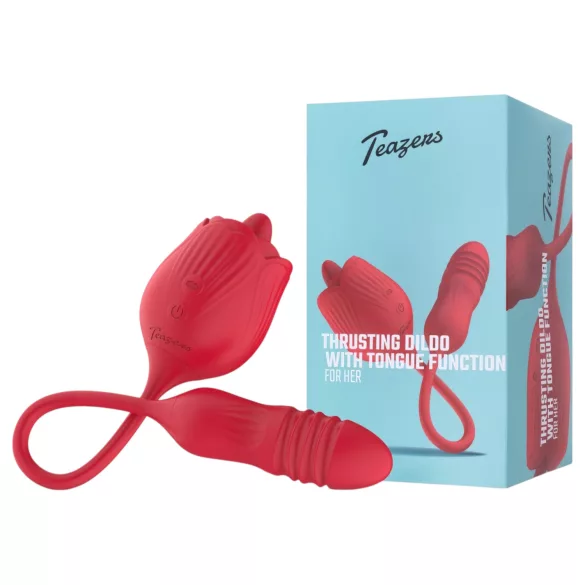 Teazers Rose - stötvibrator med tungformad klitorisstimulator (röd)
