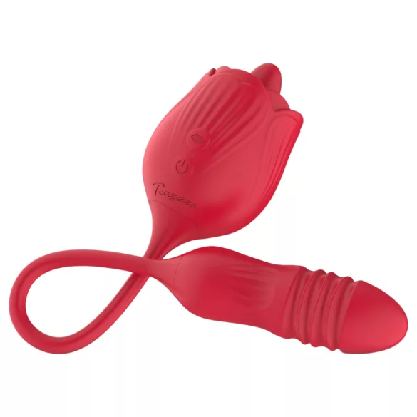 Teazers Rose - stötvibrator med tungformad klitorisstimulator (röd)