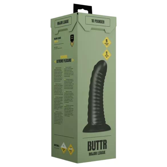 BUTTR Double Ribbed - jättestor räfflad analplugg (svart) - 26 cm
