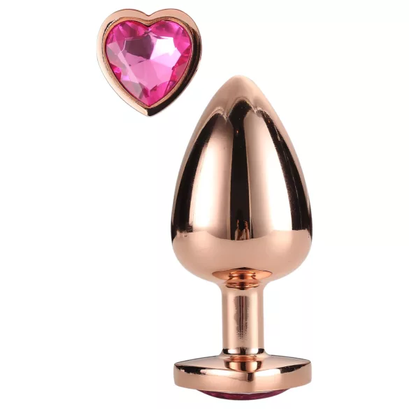 Gleaming Love - analplugg aluminium hjärtformad sten - medium rosa guld