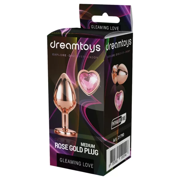 Gleaming Love - analplugg aluminium hjärtformad sten - medium rosa guld