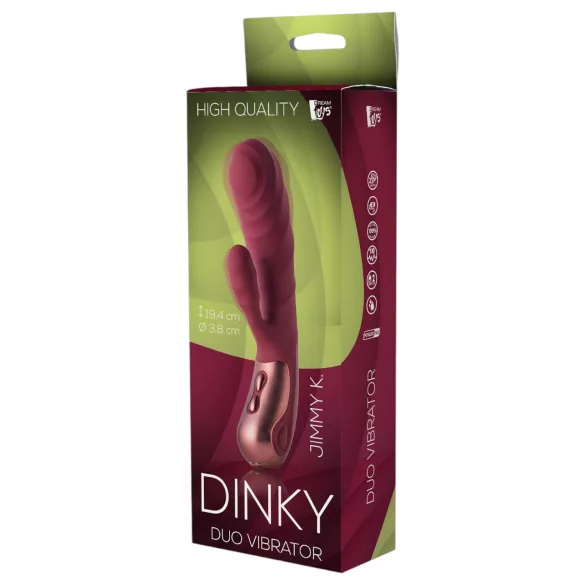 Dinky Jimmy K. Duo - uppladdningsbar rabbit-vibrator med klitorisstimulans - röd