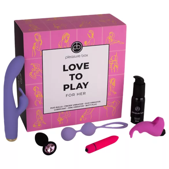 Pleasure Box Love to Play - vibrator set - 6 delar - rosa/lila