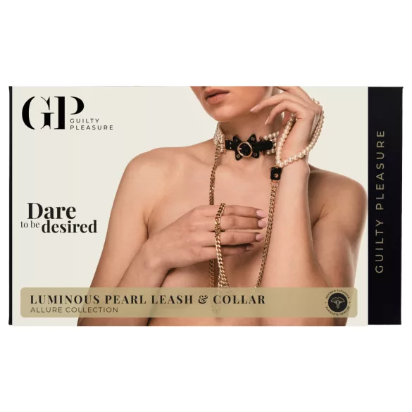 Allure - halsband med pärlor och koppel - svart