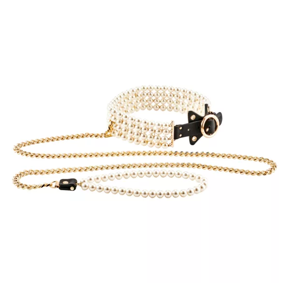 Allure - halsband med pärlor och koppel - svart