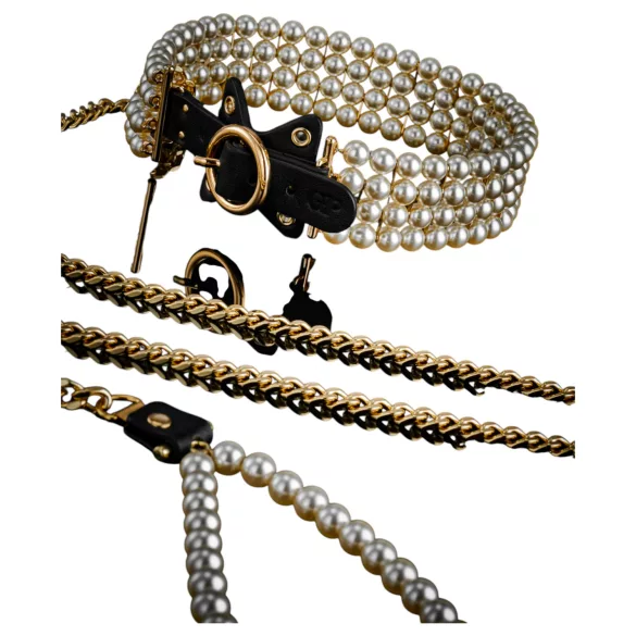 Allure - halsband med pärlor och koppel - svart