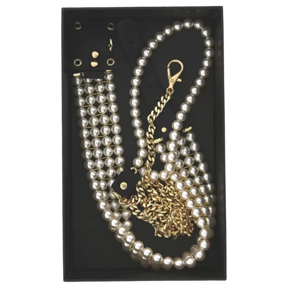 Allure - halsband med pärlor och koppel - svart
