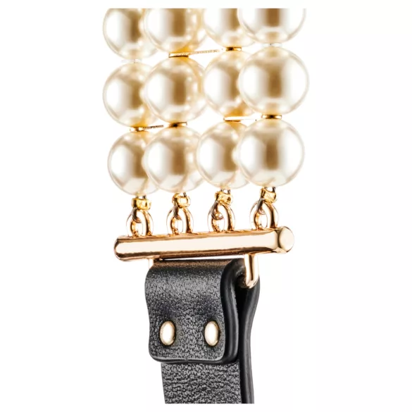 Allure - halsband med pärlor och koppel - svart