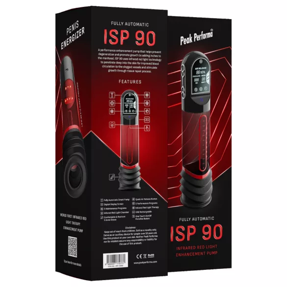 Peak Performa - automatisk penis­pump med rött LED‑ljus (genomskinlig)