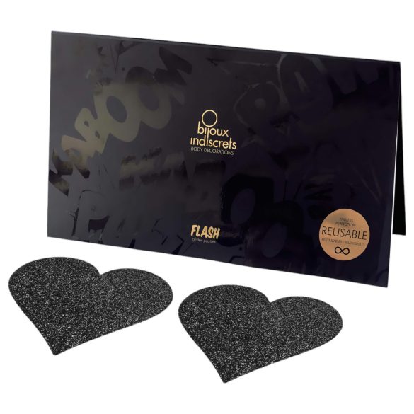 Bijoux Indiscrets Flash - hjärtformade bröstvårtklistermärken (svart)