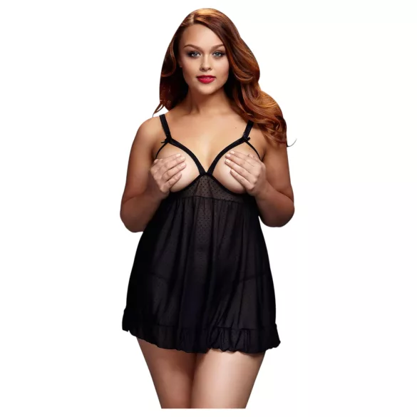 BACI - plus size babydoll med öppen front - svart med prickar - XL-XXL