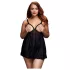 BACI - plus size babydoll med öppen front - svart med prickar - XL-XXL