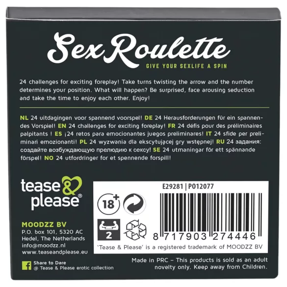 tease & please - Sex Roulette Foreplay - Roulette‑sällskapsspel för par