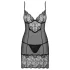 Obsessive - spetsnattlinne med stringtrosa - svart - L/XL