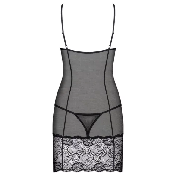 Obsessive - spetsnattlinne med stringtrosa - svart - L/XL