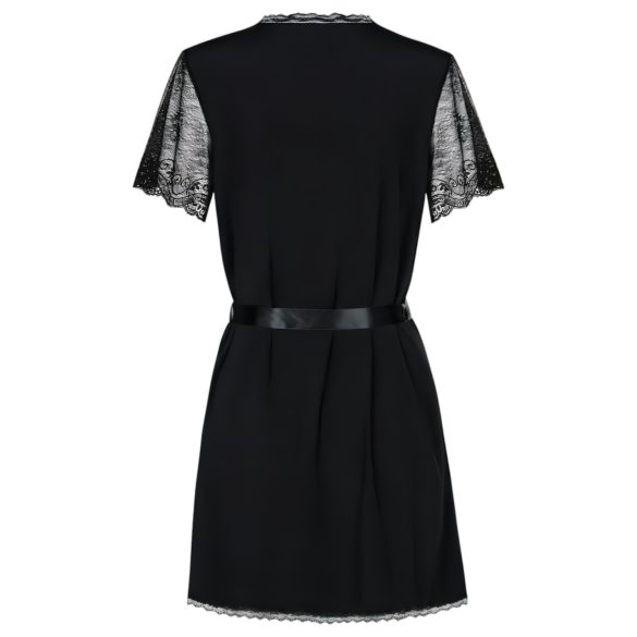 Obsessive Miamor Morgonrock - spetsärmar och string (svart) - L/XL