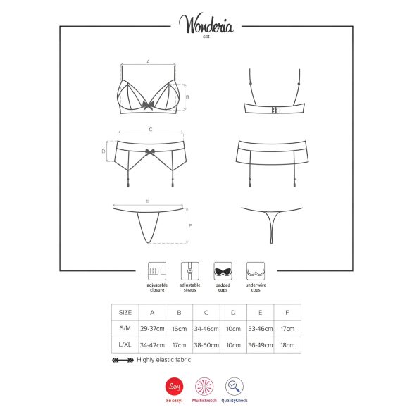 Obsessive Wonderia - underklädesset med broderad spets - svart - L/XL