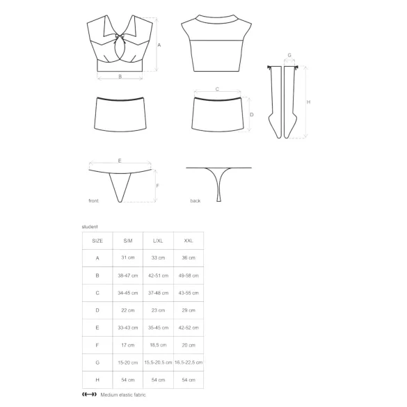 Obsessive - studentkostym för kvinnor - 5-delad set - rolldress