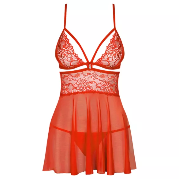 Obsessive - babydoll med spets och stringtrosa - röd - L/XL