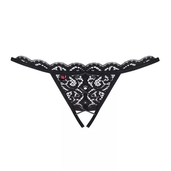 Obsessive - stringtrosa med rosett - öppen spets - svart