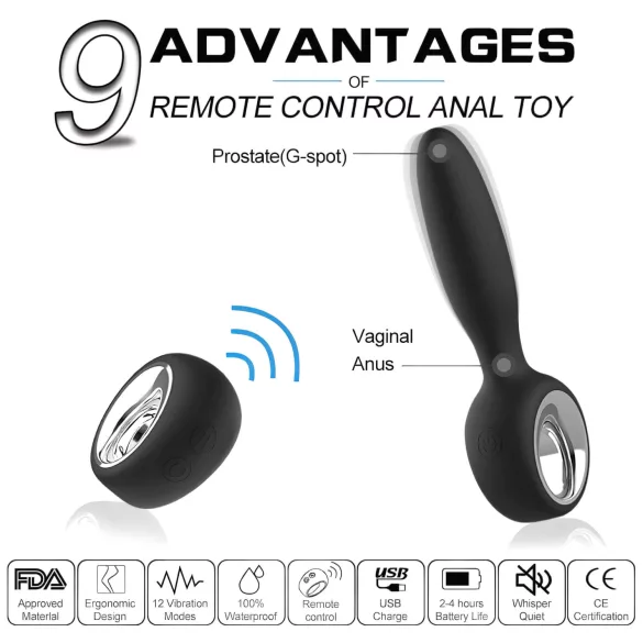 Aixiasia Dylon-Remote - analvibrator med fjärrkontroll - uppladdningsbar svart