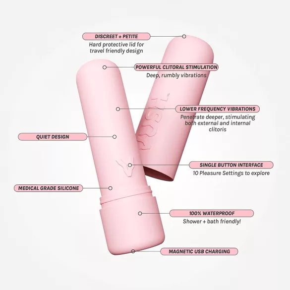 Vush - minivibrator med uppladdningsbart batteri och vattentät - rosa